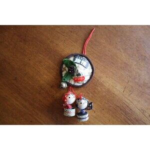 Japanese Kokeshi Doll Dangle Ornament Bell Basket Hat Souvenir Travel Vintage